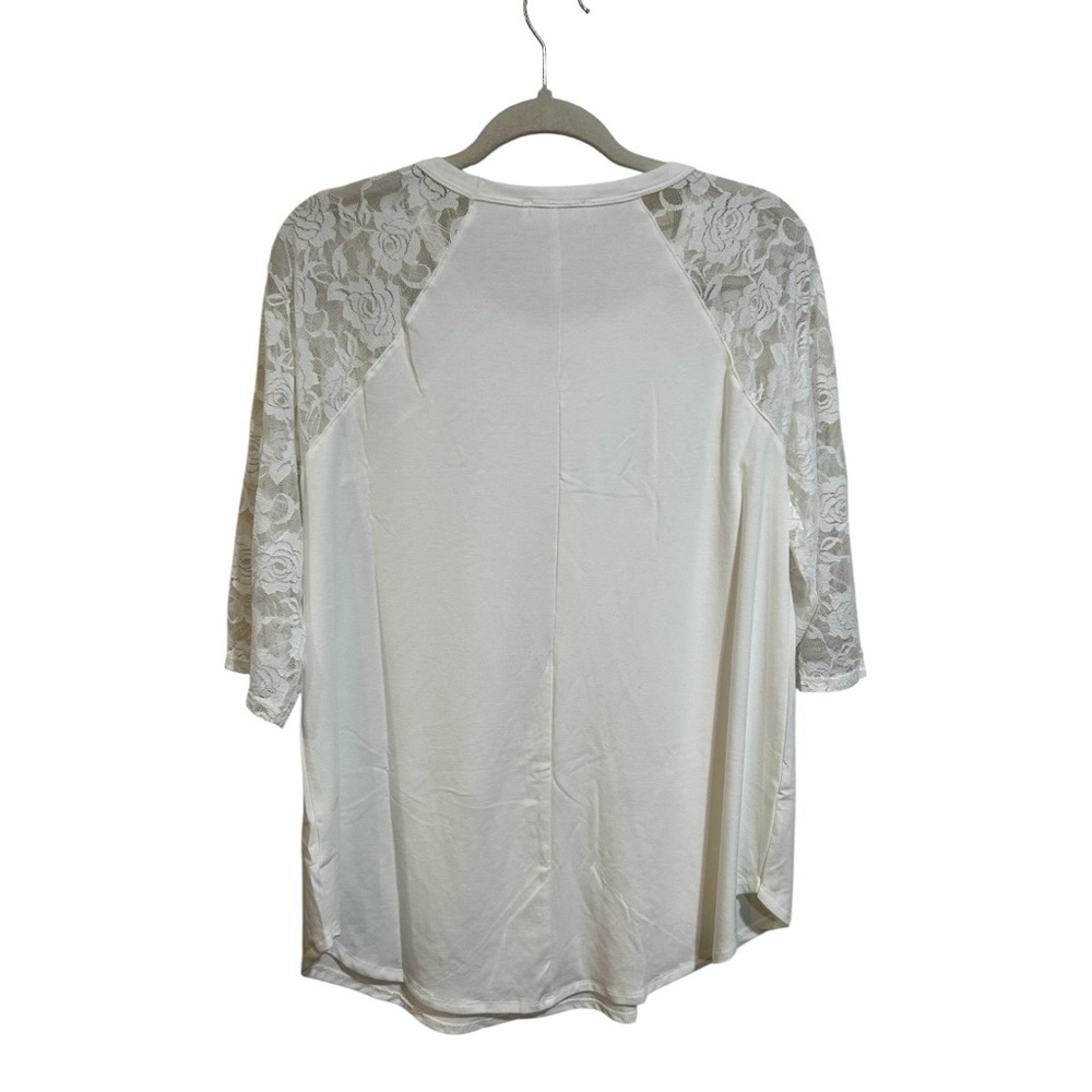 Zenana Outfitters Ivory Lace Raglan Sleeve Top Various Sizes - Picture 7 of 8